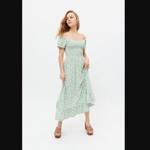 Urban Outfitters Tessie Smocked Puff Sleeve Midi Dress